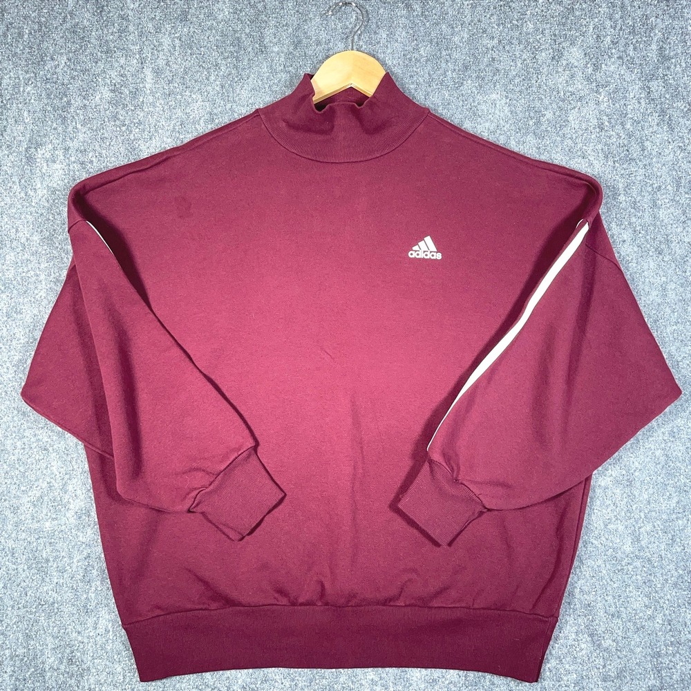 Adidas Sweatshirt Mens M‎ Burgundy Pullover Long Sleeve Mock Neck Active #AB443